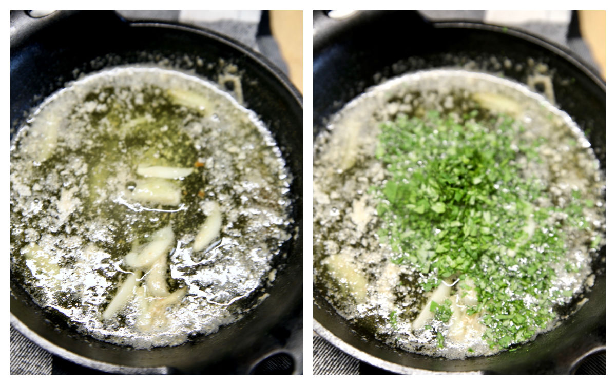 Collage making cilantro garlic butter.
