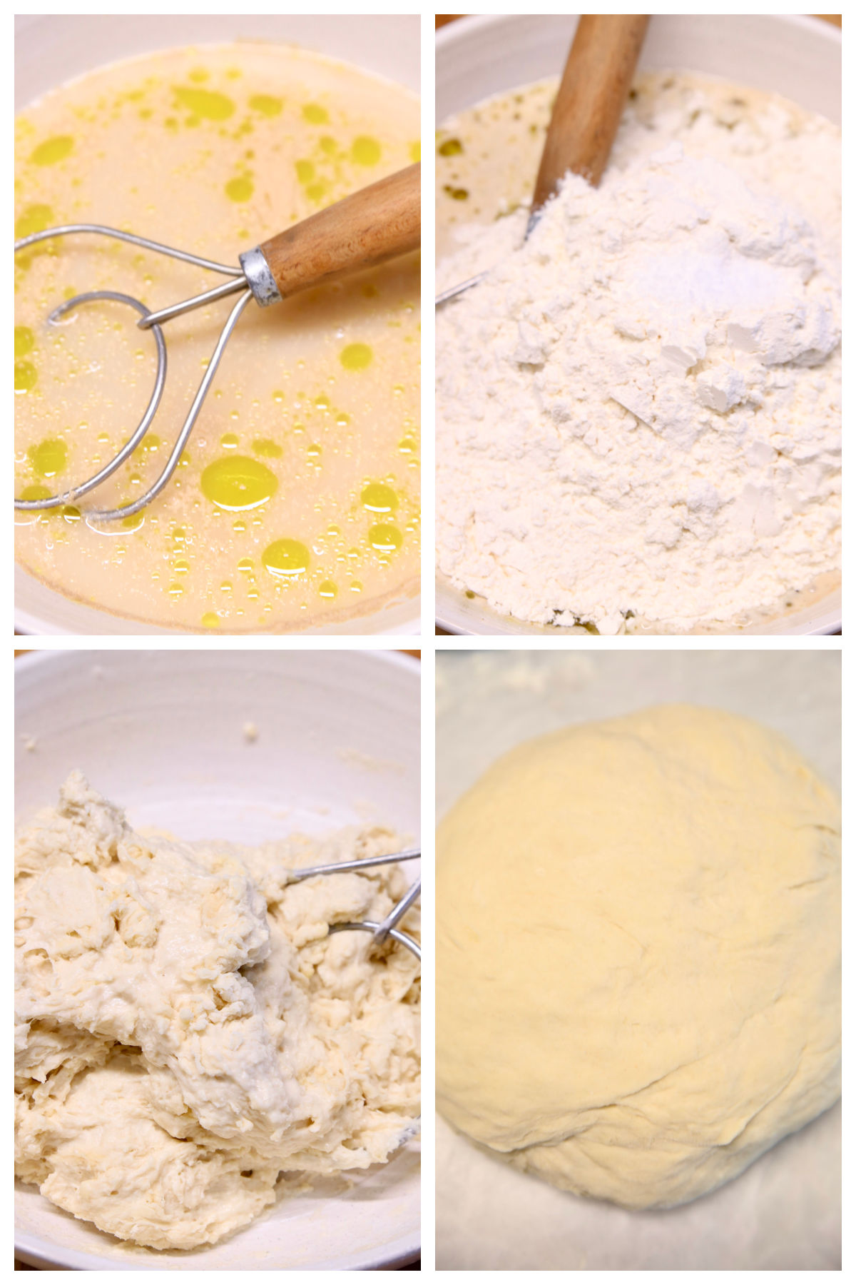 Collage making soft pretzel dough.