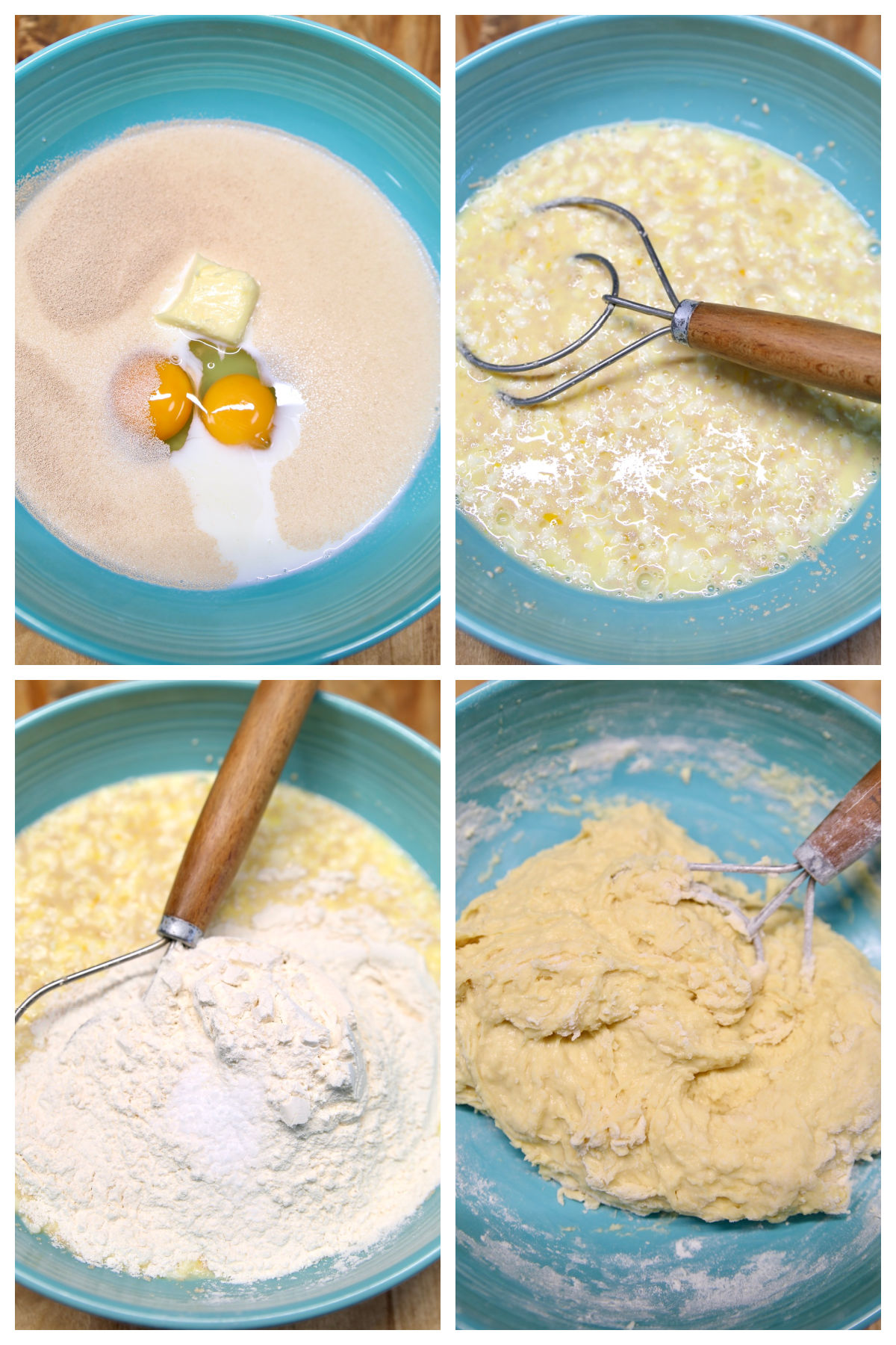Collage making cinnamon roll dough.