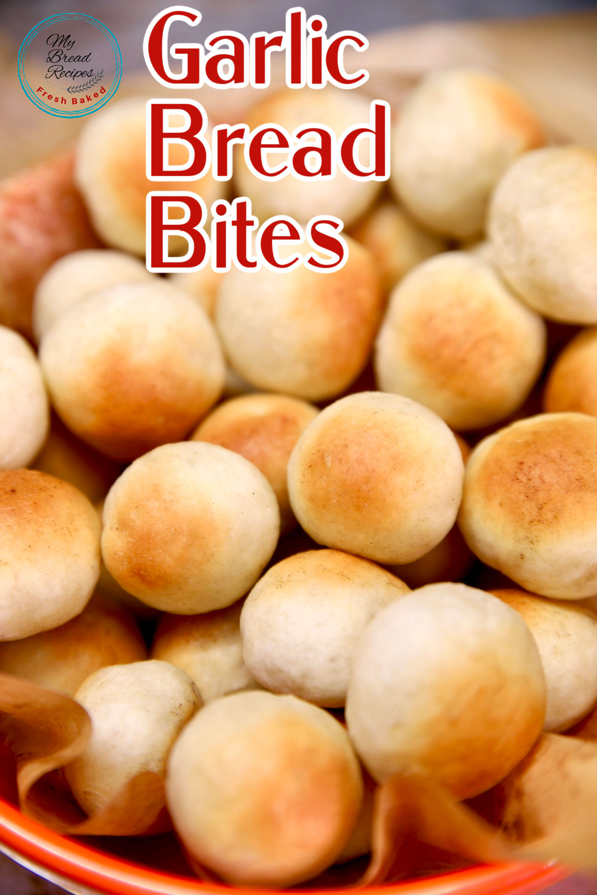 Garlic bread balls appetizer - text overlay.