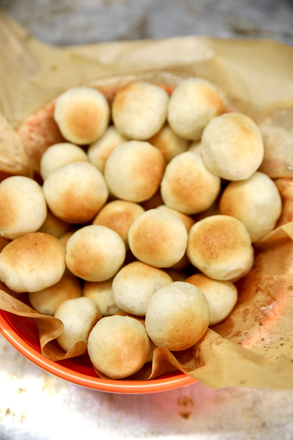 Bowl of bread bites appetizers.