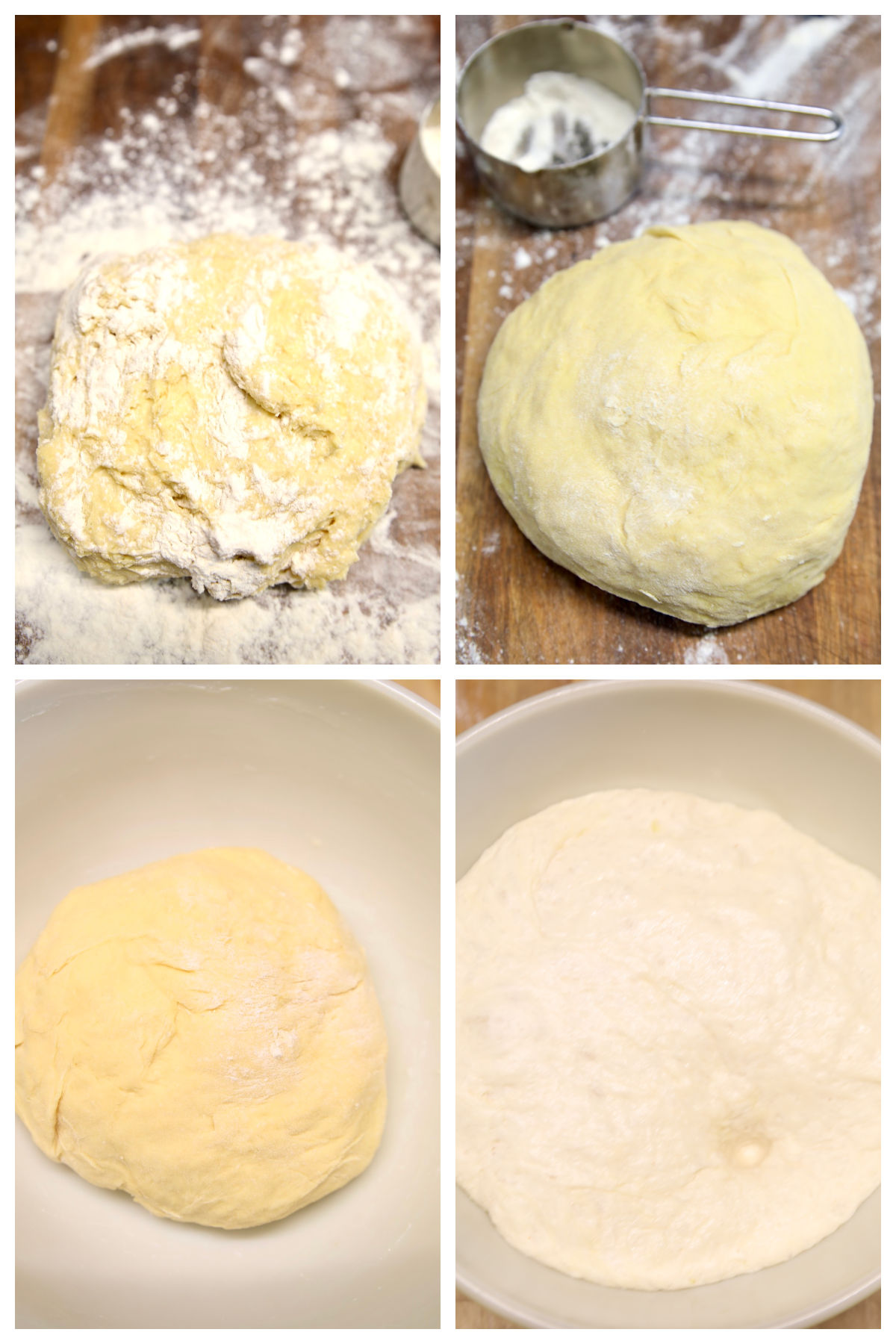 Collage kneading and rising sweet roll dough.
