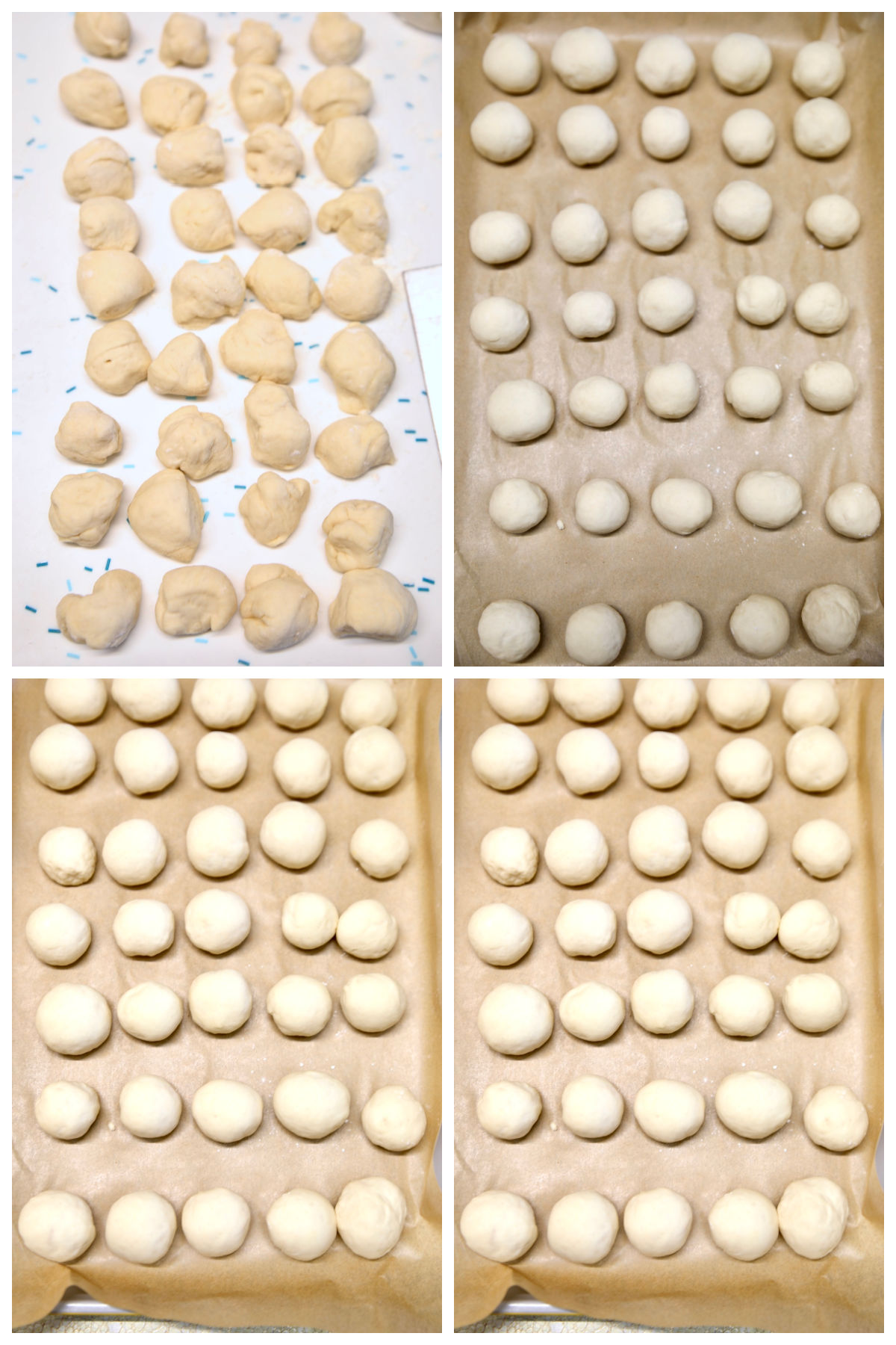 Making mini bread balls appetizers collage.
