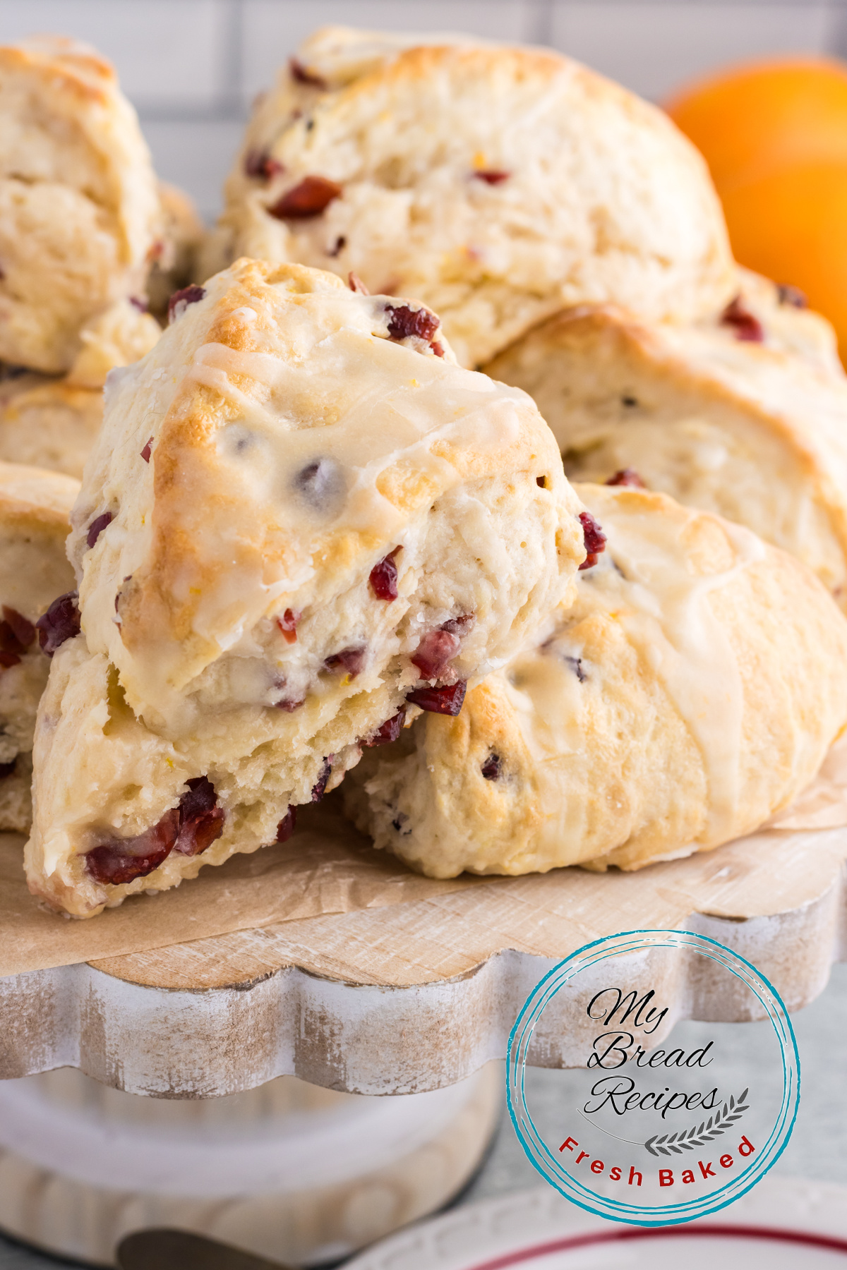 Cranberry Orange Scones on a tray.