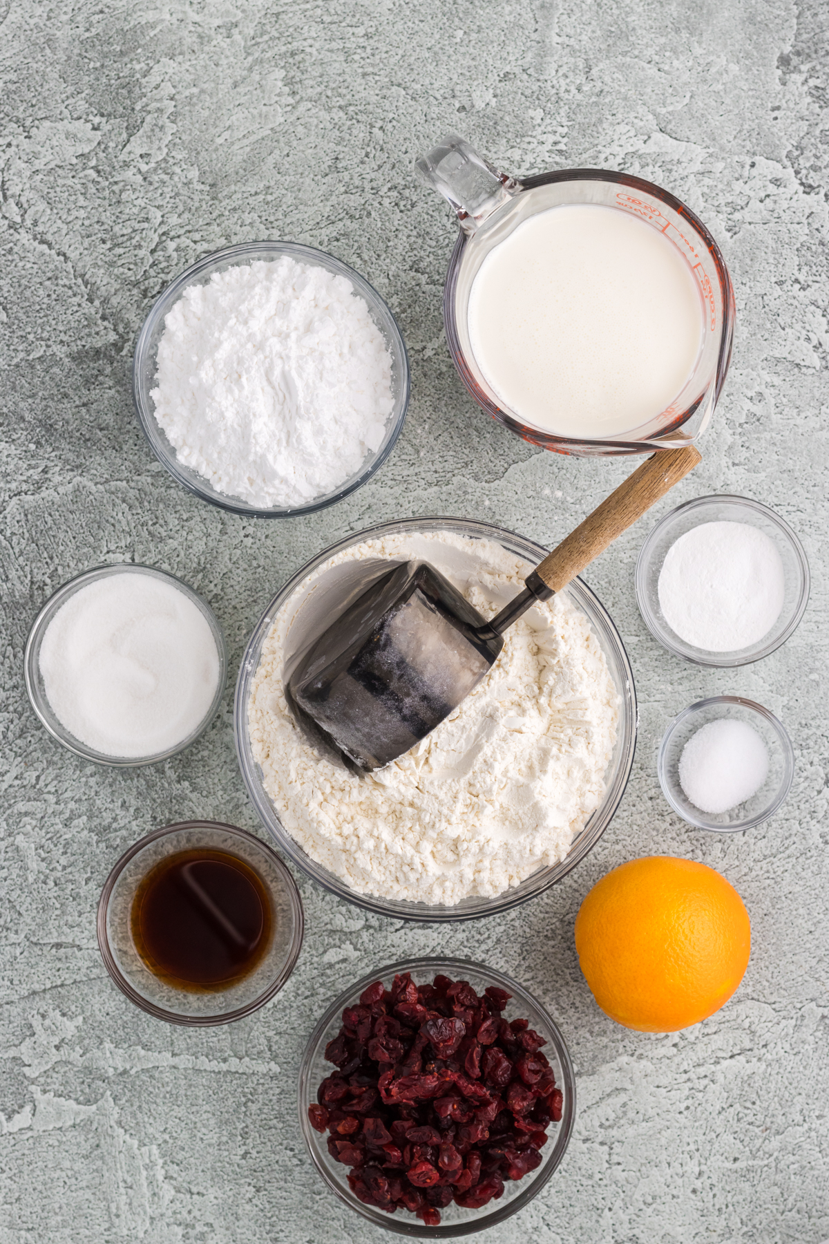 Ingredients for cranberry orange scones