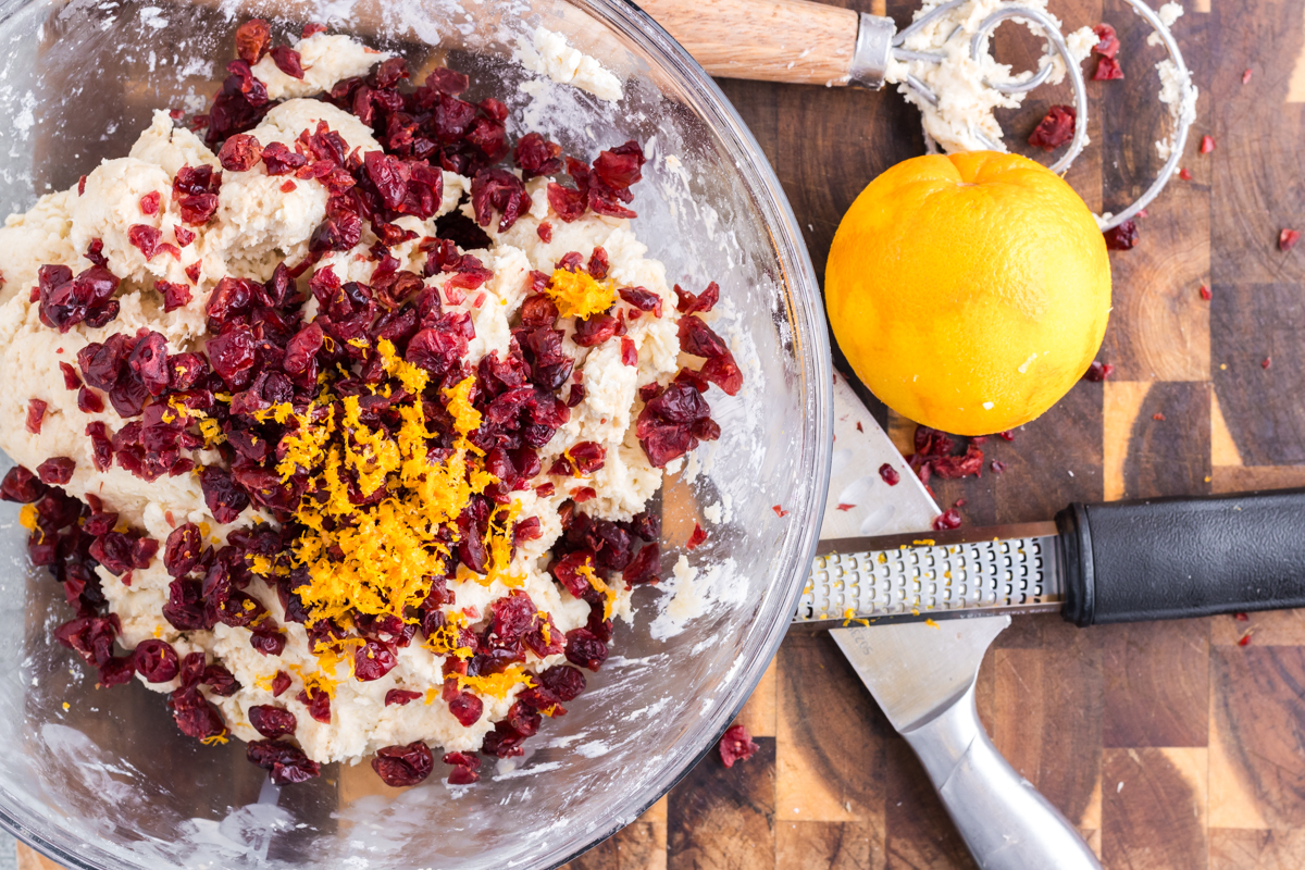 Mixing dough for scones.