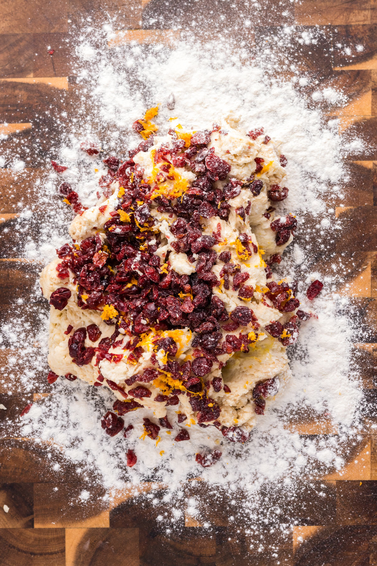 Scone dough with cranberries and orange. 