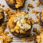 Stuffed mushrooms with homemade breadcrumbs, onions, and blue cheese.