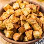 Homemade croutons in a bowl.