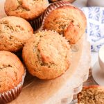 Banana bread muffins on wood plank