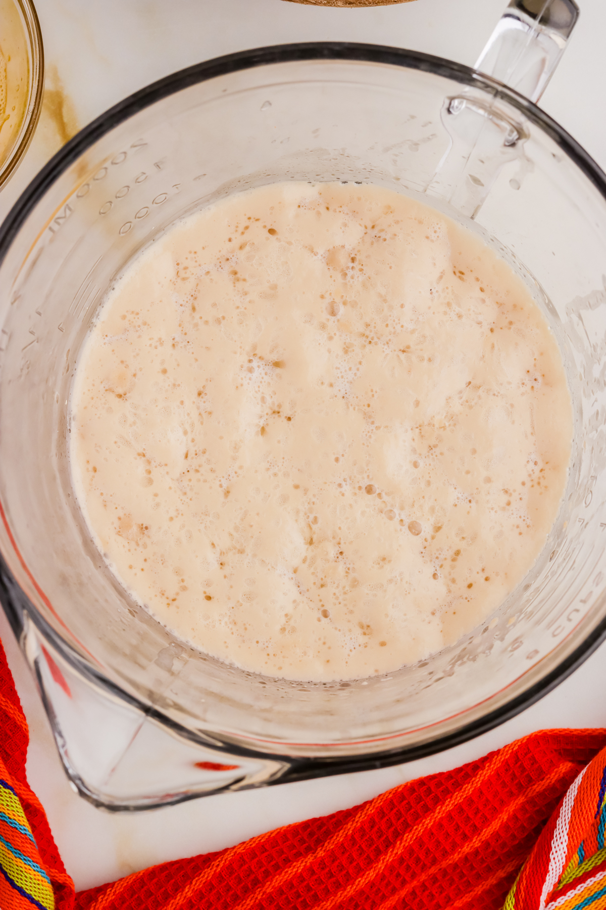 Yeast foaming. Yeast foaming in a bowl.